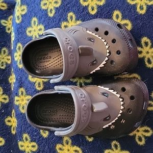 Toddler size 8 Shark Crocs, grey and black